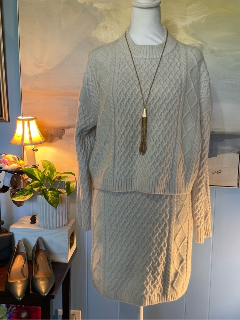 H&M Cream Cable-Knit Sweater and Skirt Set
